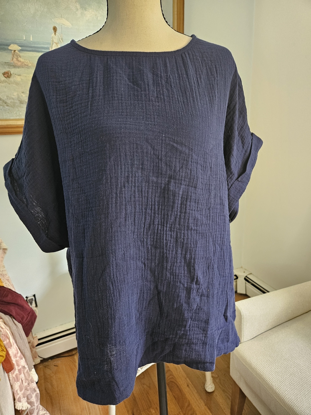 Navy Lightweight Gauze Women's Top - Classic Casual P75
